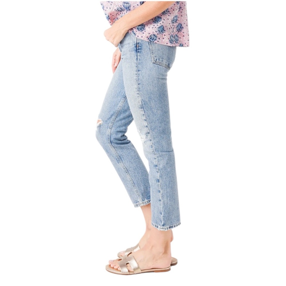 Agolde Riley High Rise Light Blue Denim Straight Crop Button Fly Jeans Size 27 - Picture 4 of 14